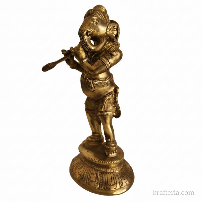 Brass lord ganesha flute idol for home decor and gifting