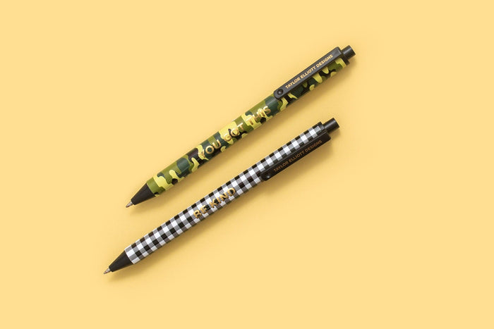 Gel Pen Set - Camo + Gingham - 2 Piece Set