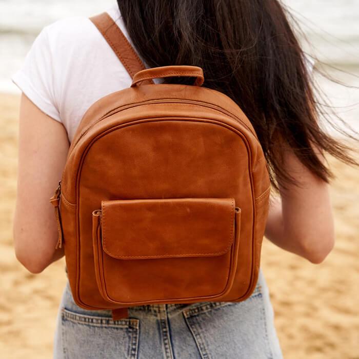 GENUINE LEATHER TAN BACKPACK