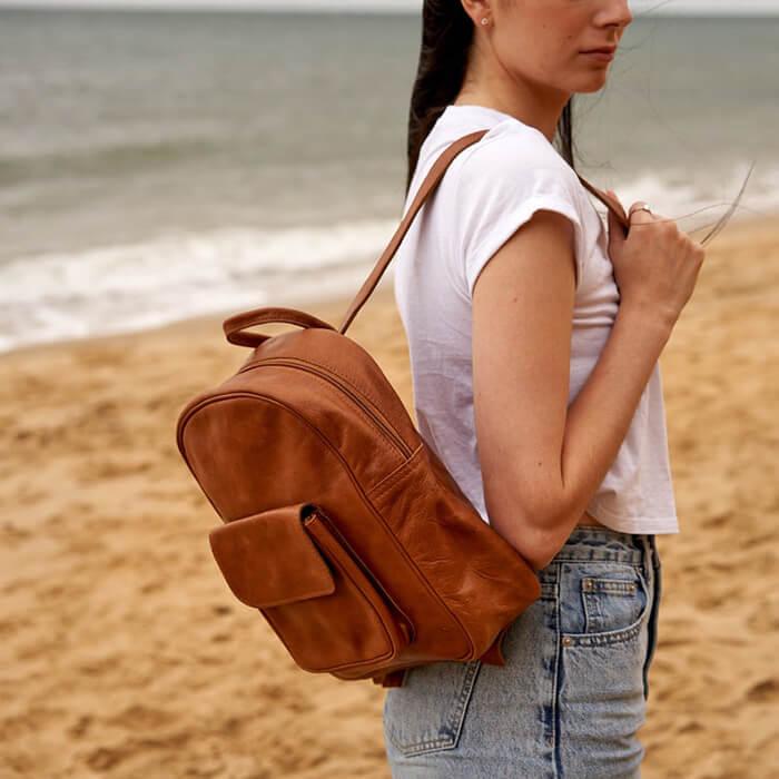 GENUINE LEATHER TAN BACKPACK
