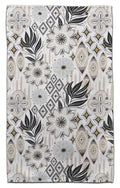 Modern geometric and botanical eco-friendly waffle weave kitchen towel in black, gray, cream, and gold