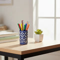 Geometric Blue Pottery Pen Stand | Contemporary Desk Organizer   Pottery