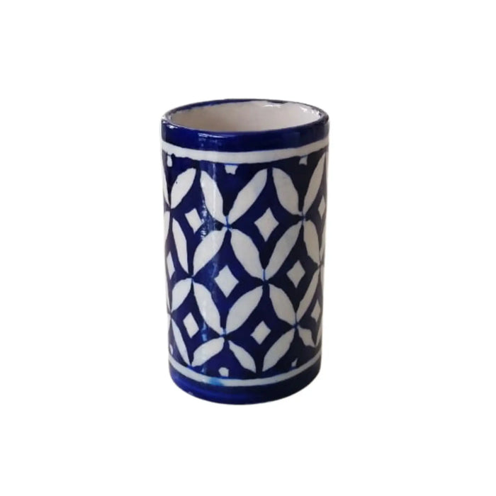 Geometric Blue Pottery Pen Stand | Contemporary Desk Organizer   Pottery