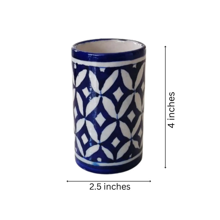 Geometric Blue Pottery Pen Stand | Contemporary Desk Organizer   Pottery