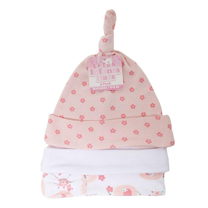 GIRLS 3 PACK ELEPHANT HATS (0-9 MONTHS) H52 - Kidswholesale.co.uk