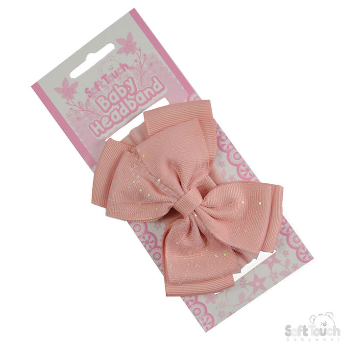 Girls Rose Headband W/Glitter Bow -HB92-RO