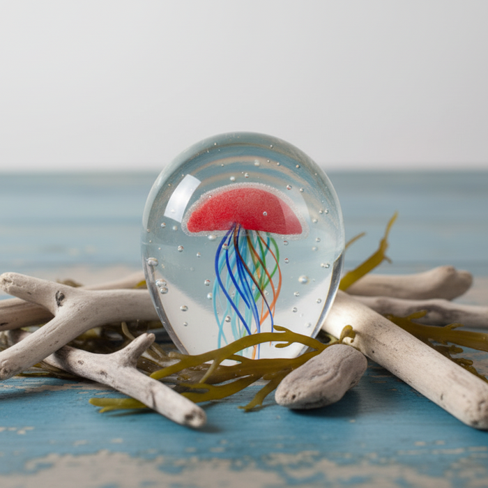 GLASS ART - COLOURFUL LARGE JELLYFISH