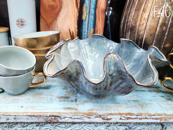 GLAZED BLUE WAVE CERAMIC BOWL