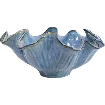 GLAZED BLUE WAVE CERAMIC BOWL
