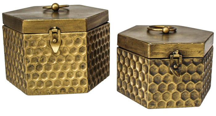 GOLD METAL HONEYCOMB TRINKET BOXES
