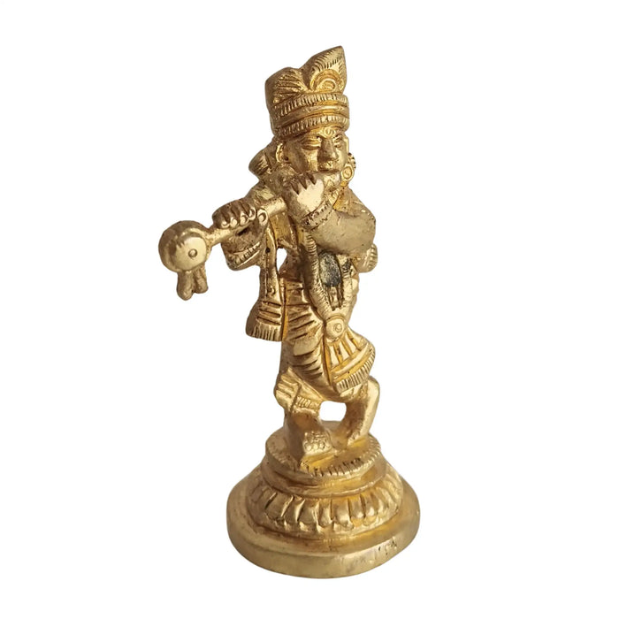 Golden brass Lord Krishna idol playing flute, a beautiful brass Murti.