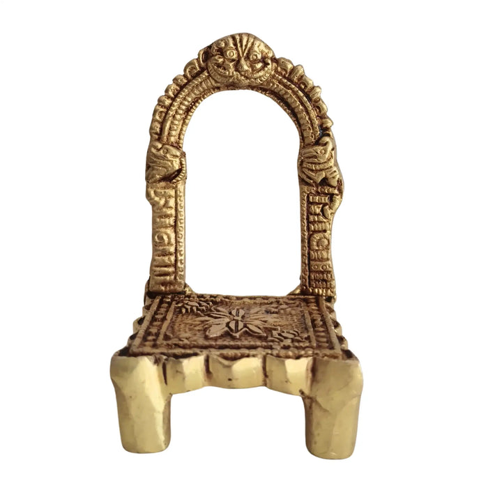 Golden Brass Simhasan (Throne) with Elegant Arch Frame   Brass Ware
