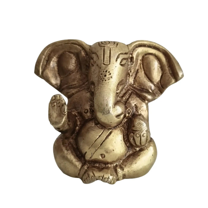 Golden Brass Sitting Lord Ganesha Idol - Prosperity Murti   Brass Ware
