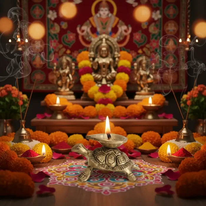 Golden Brass Tortoise Diya (Oil Lamp) - Kurma Vastu Accent   Brass Ware