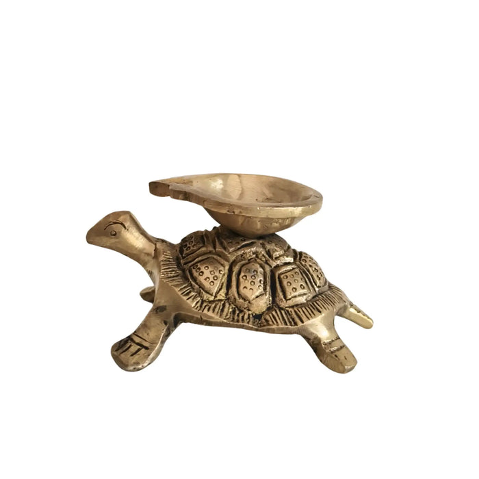 Golden Brass Tortoise Diya (Oil Lamp) - Kurma Vastu Accent   Brass Ware