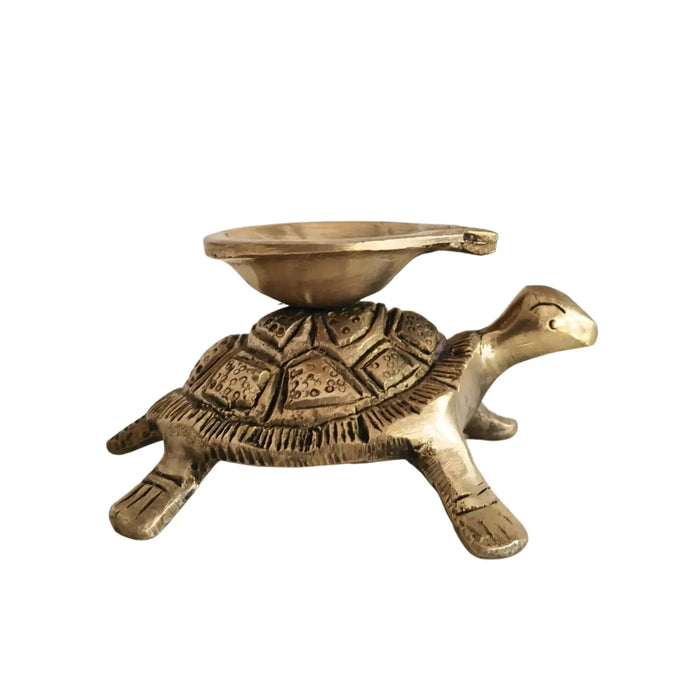Golden Brass Tortoise Diya (Oil Lamp) - Kurma Vastu Accent   Brass Ware