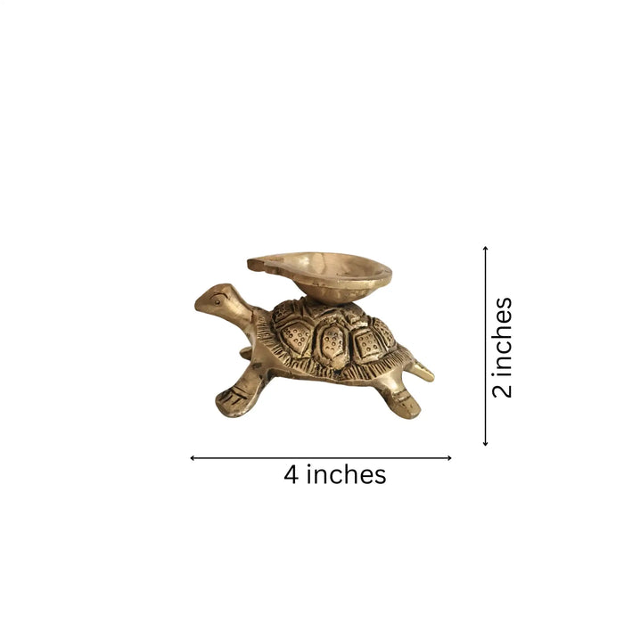Golden Brass Tortoise Diya (Oil Lamp) - Kurma Vastu Accent   Brass Ware
