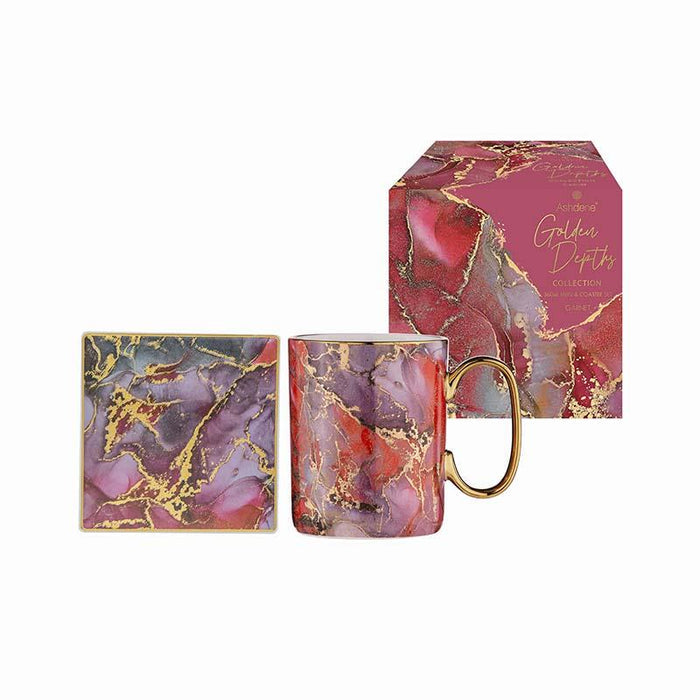 GOLDEN DEPTHS MUG & COASTER SET - Garnet