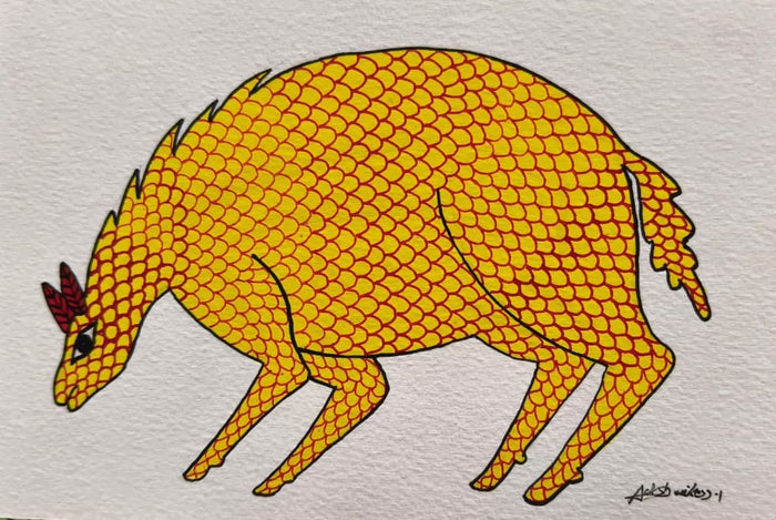 Golden Tribal Animal Artwork – Gond Painting   Paintings