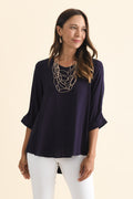 Gomez Dark Navy Button Top,Brunette model,alt text|model:Cara