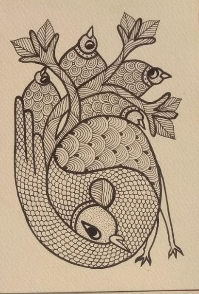Gond Art Greeting Card – Twin Birds of Harmony   Paintings