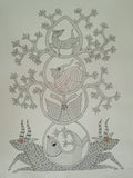 Gond Art Painting of Deer, Fish, Butterfly & Bird in Nature   Paintings