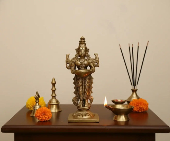 Graceful Brass Lady with Diya – Symbol of Devotion and Radiant Light from Aligarh   Brass Ware