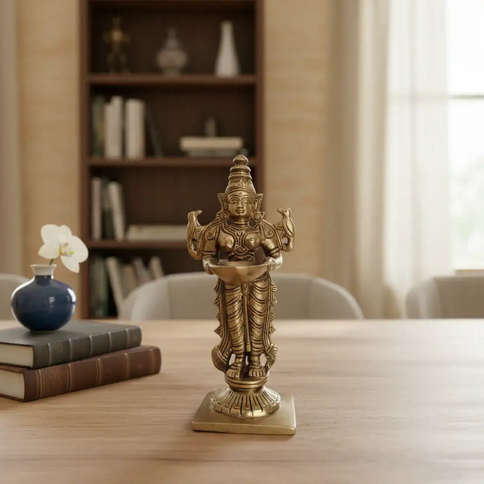 Graceful Brass Lady with Diya – Symbol of Devotion and Radiant Light from Aligarh   Brass Ware