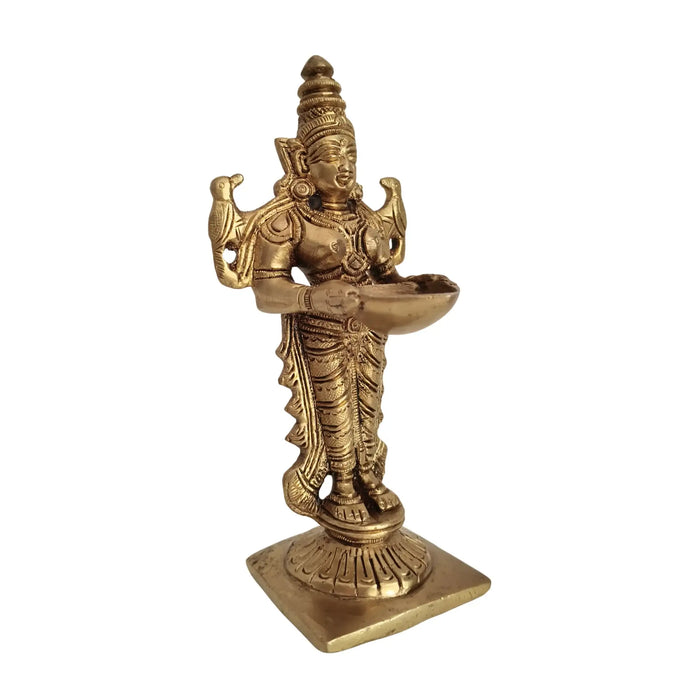 Graceful Brass Lady with Diya – Symbol of Devotion and Radiant Light from Aligarh   Brass Ware