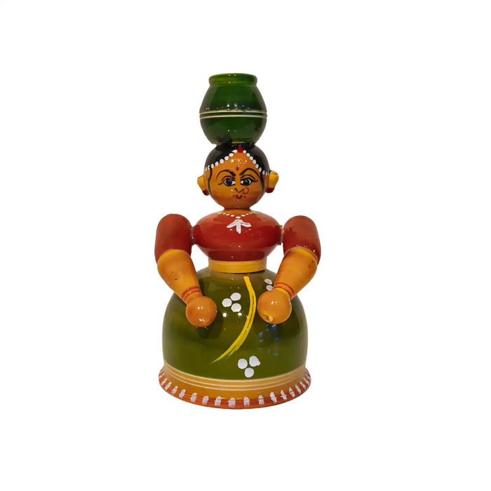 Graceful Water Carrier - Handcrafted Etikoppaka Wooden Village Woman with Pot   Etikoppaka Lacquerware