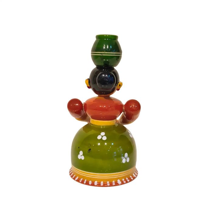 Graceful Water Carrier - Handcrafted Etikoppaka Wooden Village Woman with Pot   Etikoppaka Lacquerware
