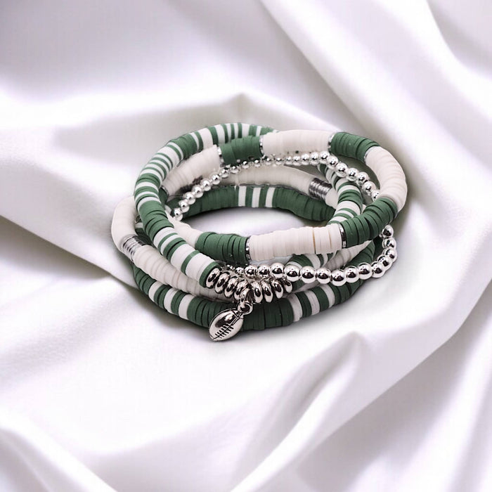 Green and White Game Day Bracelet Stack