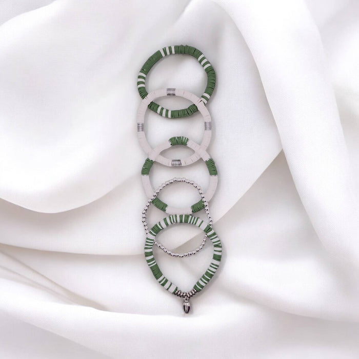 Green and White Game Day Bracelet Stack