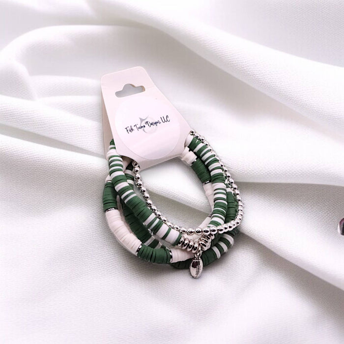 Green and White Game Day Bracelet Stack