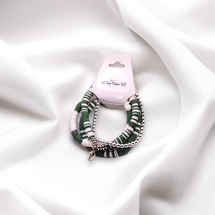 Green and White Game Day Bracelet Stack