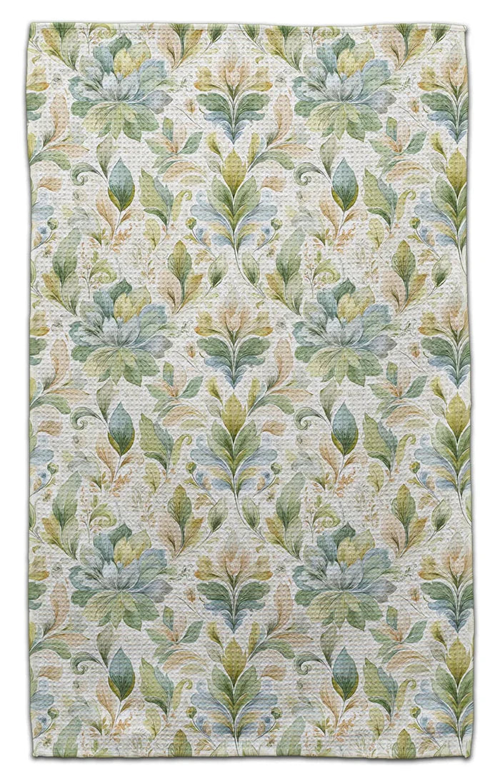 Green and gold succulent eco-friendly kitchen towel featuring watercolor botanical floral pattern