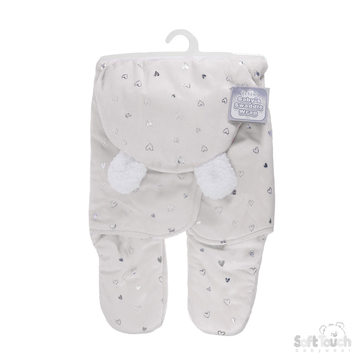 GREY SWADDLE WRAP W/MOON & STARS PRINT : SW102-G