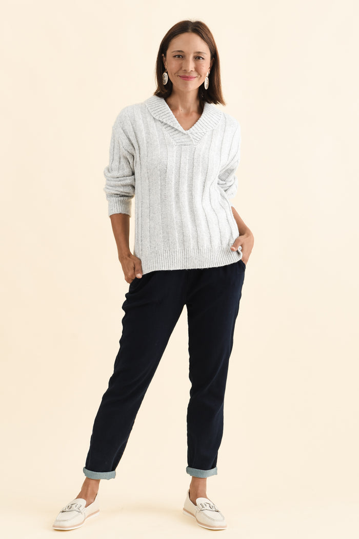 Guy Grey Collared Knit Jumper,Brunette model,alt text|model:Cara