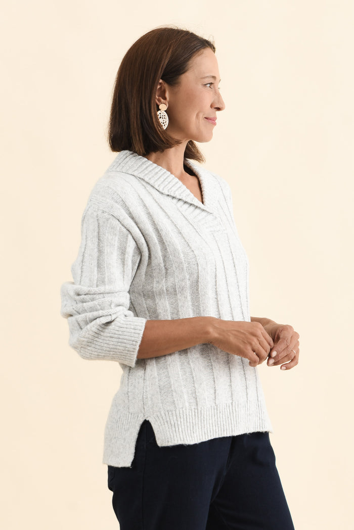 Guy Grey Collared Knit Jumper,Brunette model,alt text|model:Cara