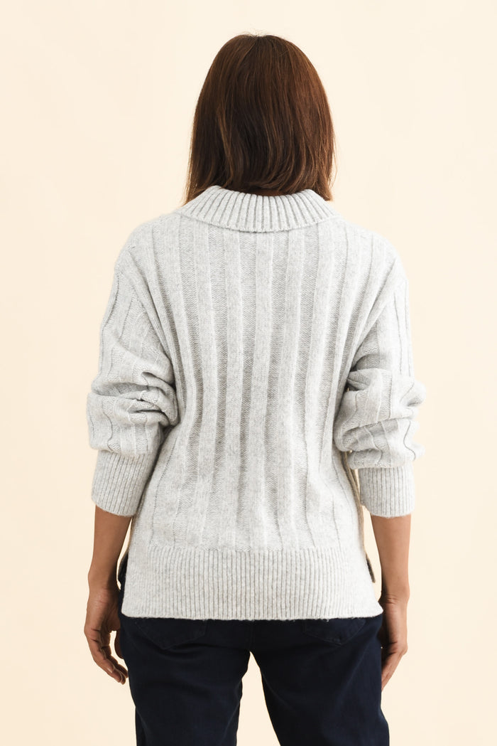 Guy Grey Collared Knit Jumper,Brunette model,alt text|model:Cara