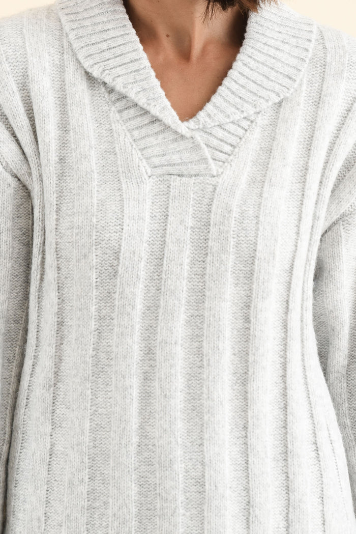 Guy Grey Collared Knit Jumper,Brunette model,alt text|model:Cara