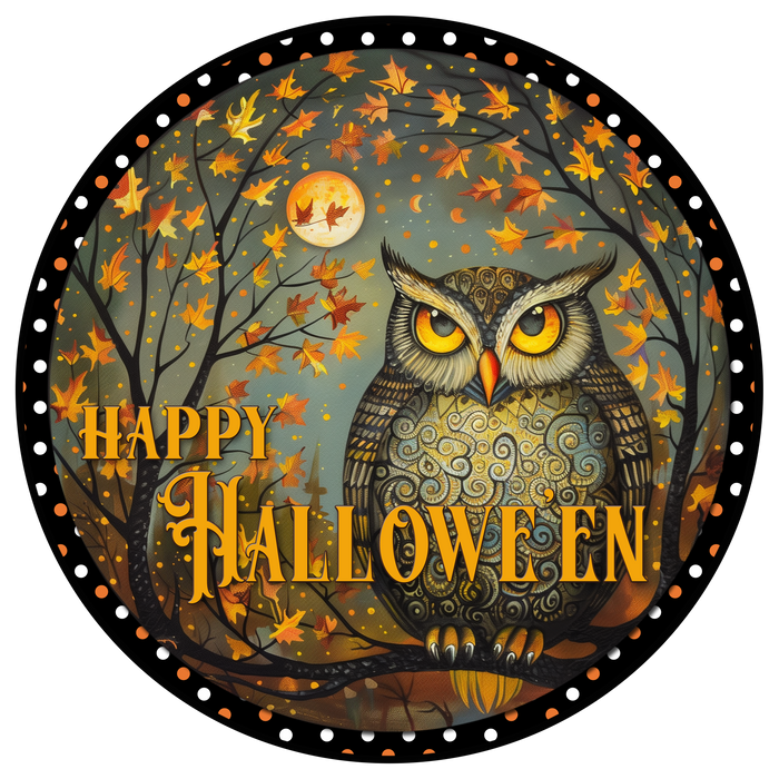 H131 Halloween Owl Sign, Halloween Sign, Wreath Attachment