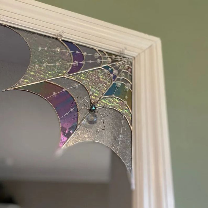 Halloween Acrylic Spiderweb Door Topper with Iridescent Glow Decor