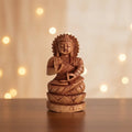 Hand-Carved Wooden Buddha Statue in Vitarka Mudra on Lotus Base   Wood Decorative