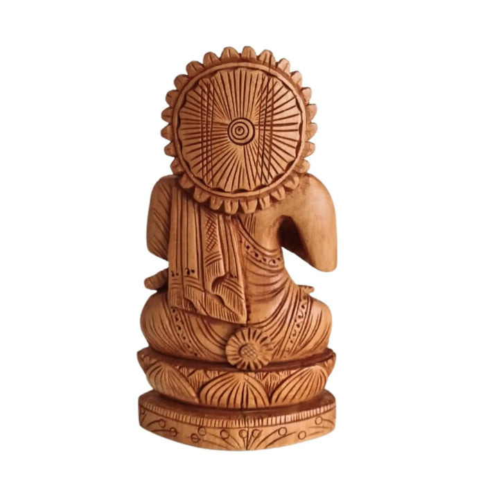 Hand-Carved Wooden Buddha Statue in Vitarka Mudra on Lotus Base   Wood Decorative