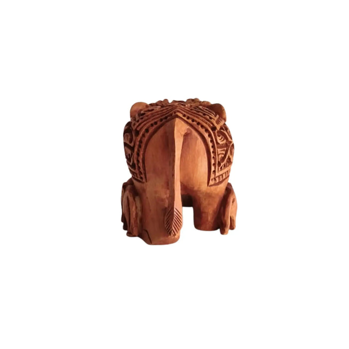 Hand-Carved Wooden Elephant Family with Intricate Details   Wood Decorative