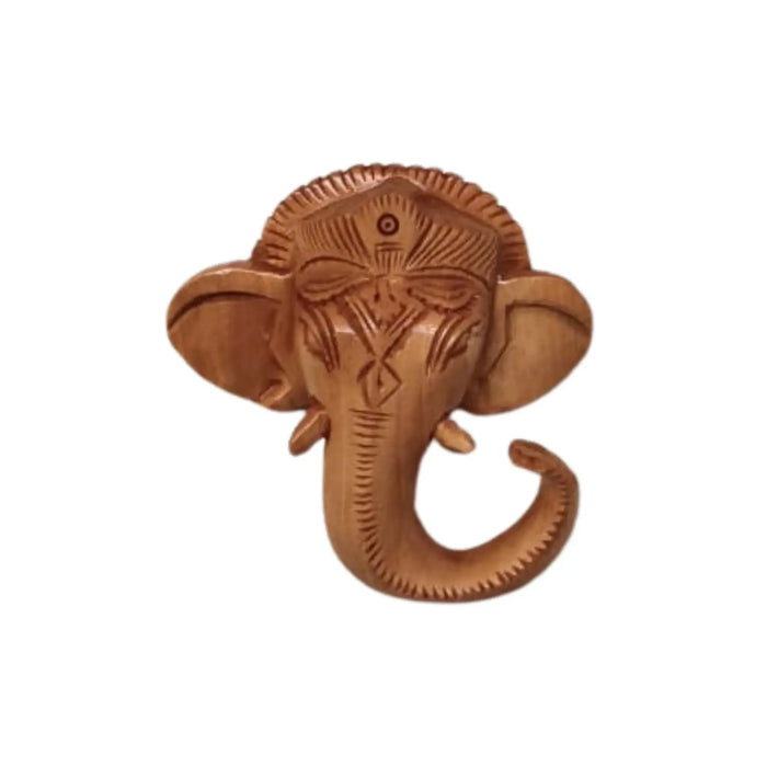 Hand-Carved Wooden Ganesha Elephant Head Wall Hanging   Wood Decorative