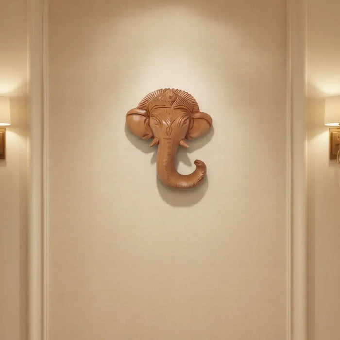 Hand-Carved Wooden Ganesha Elephant Head Wall Hanging   Wood Decorative