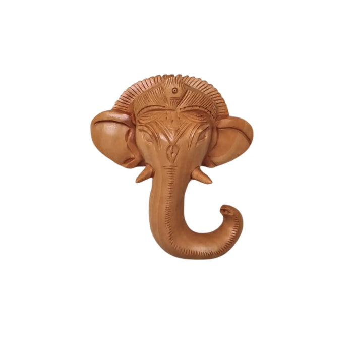 Hand-Carved Wooden Ganesha Elephant Head Wall Hanging   Wood Decorative