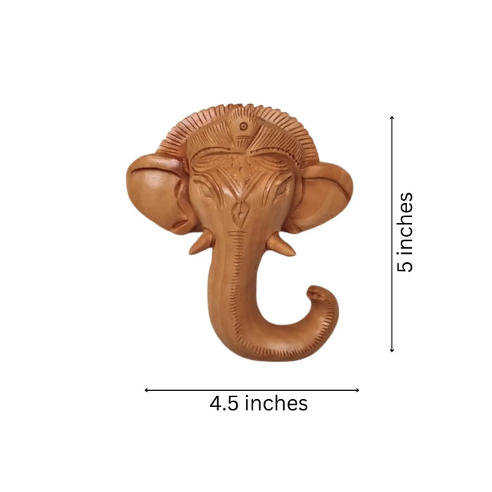 Hand-Carved Wooden Ganesha Elephant Head Wall Hanging   Wood Decorative